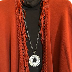 Coldwater Creek fringed rust poncho/ruana/shrug